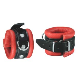 Kiotos Leather - Nahkaiset Käsikahleet, Puna-musta 5cm