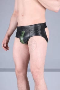 MR. Riegillio - Jockstrap Nahkaa, Musta-Armeijanvihreä