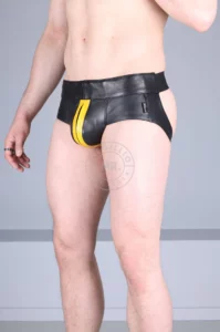 MR. Riegillio - Jockstrap Nahkaa, Musta-Keltainen