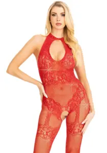 Leg Avenue - Verkkocatsuit Glitter, Punainen