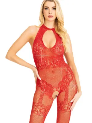 Leg Avenue - Verkkocatsuit Glitter, Punainen