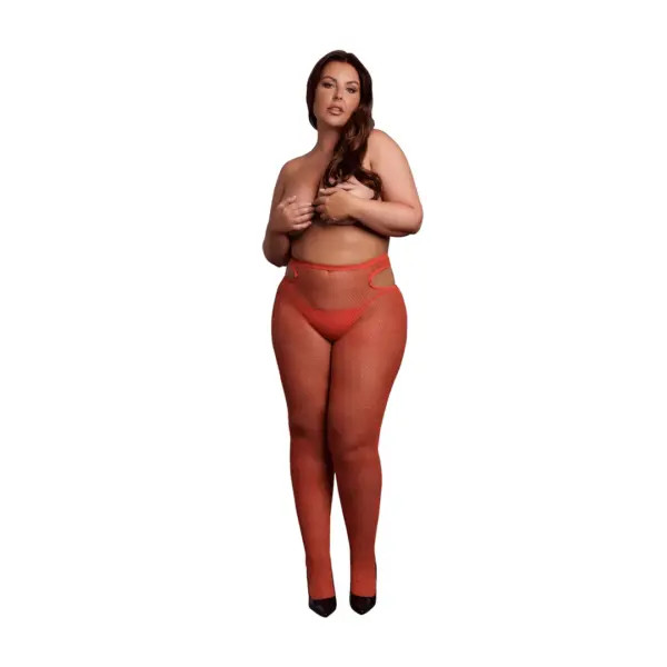 Le Désir - Cut-Out Verkkosukkahousut Queen Size, Punainen