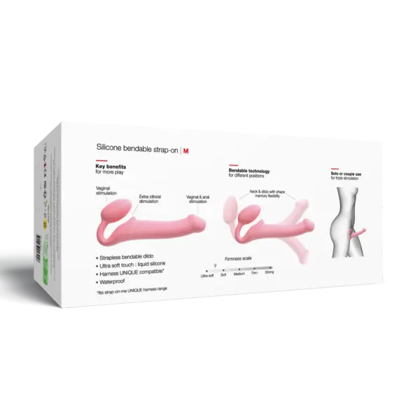 Silicone Bendable Strap-On, Vaaleanpunainen & M-koko - Image 3