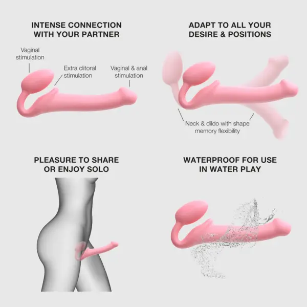 Silicone Bendable Strap-On, Vaaleanpunainen & M-koko - Image 4
