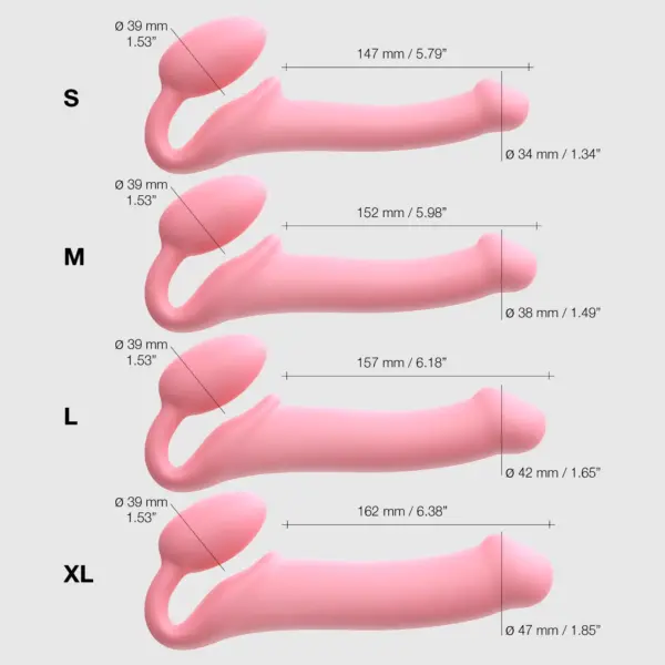 Silicone Bendable Strap-On, Vaaleanpunainen & M-koko - Image 5