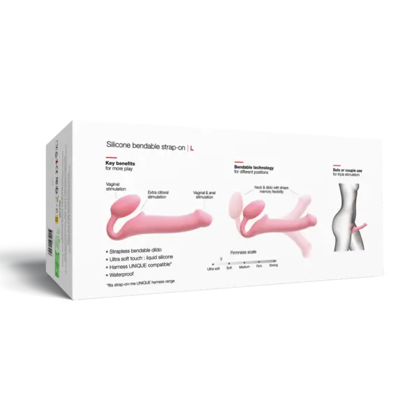 Silicone Bendable Strap-On, Vaaleanpunainen & L-koko - Image 3