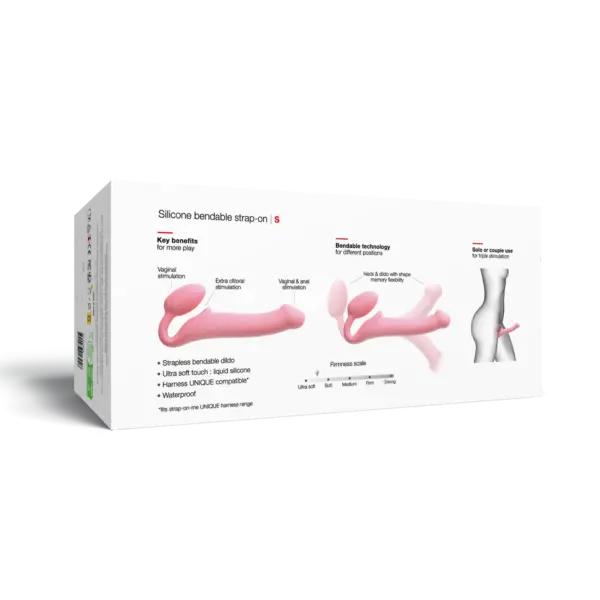 Silicone Bendable Strap-On, Vaaleanpunainen & S-koko - Image 3