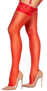 Cottelli Legwear - Punaiset Sukat Pitsireunalla