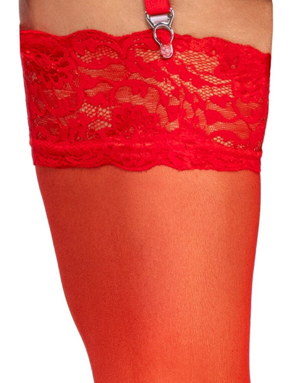 Cottelli Legwear - Punaiset Sukat Pitsireunalla - Image 4