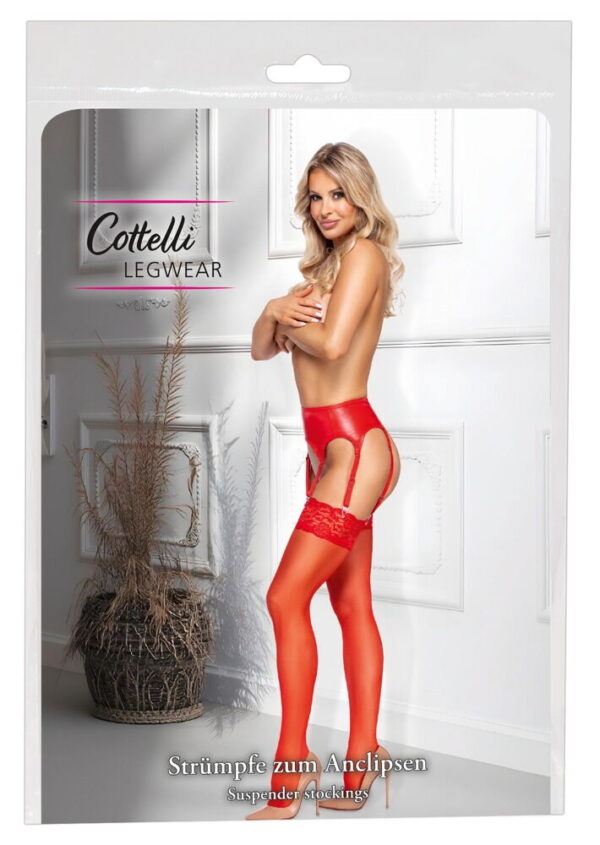 Cottelli Legwear - Punaiset Sukat Pitsireunalla - Image 7