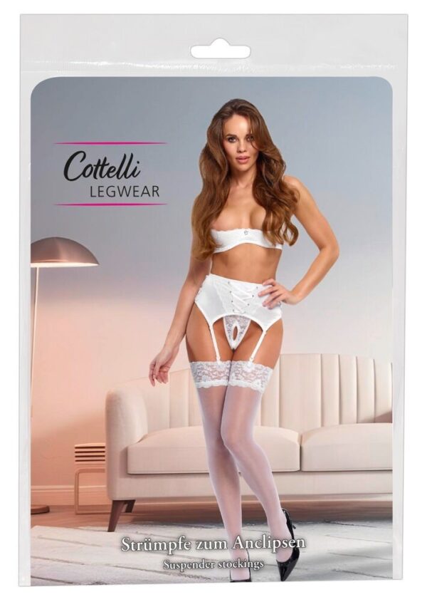 Cottelli Legwear - Valkoiset Sukat Pitsireunalla - Image 7