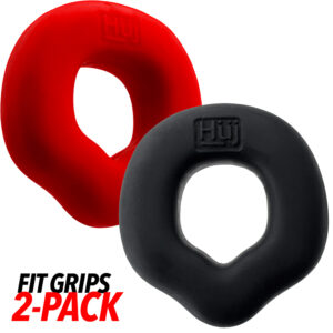 Hünkyjunk - FIT GRIPS 2-Pack ErgoFit Penisrenkaat, Musta-Punainen