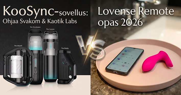 Koosync ja Lovense Remote sovelluksia esittelevä versus kuva.