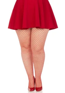 Leg Avenue - Verkkosukkahousut Queen Size, Punainen